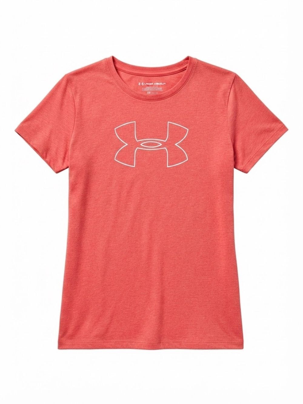 Under Armour HeatGear T-Shirt Women Large L Coral Pink Heather Big Logo Short